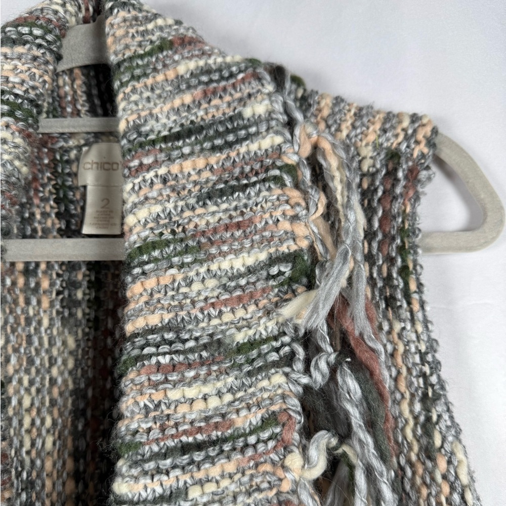 Chico's Nolan Wool‎ Blend Sweater Vest Fringe Western Boho Coastal Cowgirl Large - Picture 6 of 14